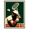 Art Deco style tennis player in action with bold colors - in a black frame