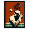 Dynamic tennis player in action, with bold strokes and a green background - in a black frame