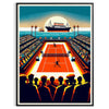 Illustration of a tennis match aboard the Titanic, featuring players in period attire - in a black frame