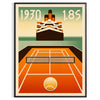 Art Deco poster featuring a tennis player aboard the Titanic - in a black frame