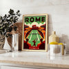 Dynamic illustration of tennis players in action on a vibrant court in Rome - styled on a counter with eucalyptus and a bowl of lemons