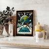 Illustration of a tennis player serving under a full moon - styled on a counter with eucalyptus and a bowl of lemons
