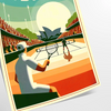 Retro-style illustration of a tennis player in Sydney, featuring muted colors - as a rolled, unframed print