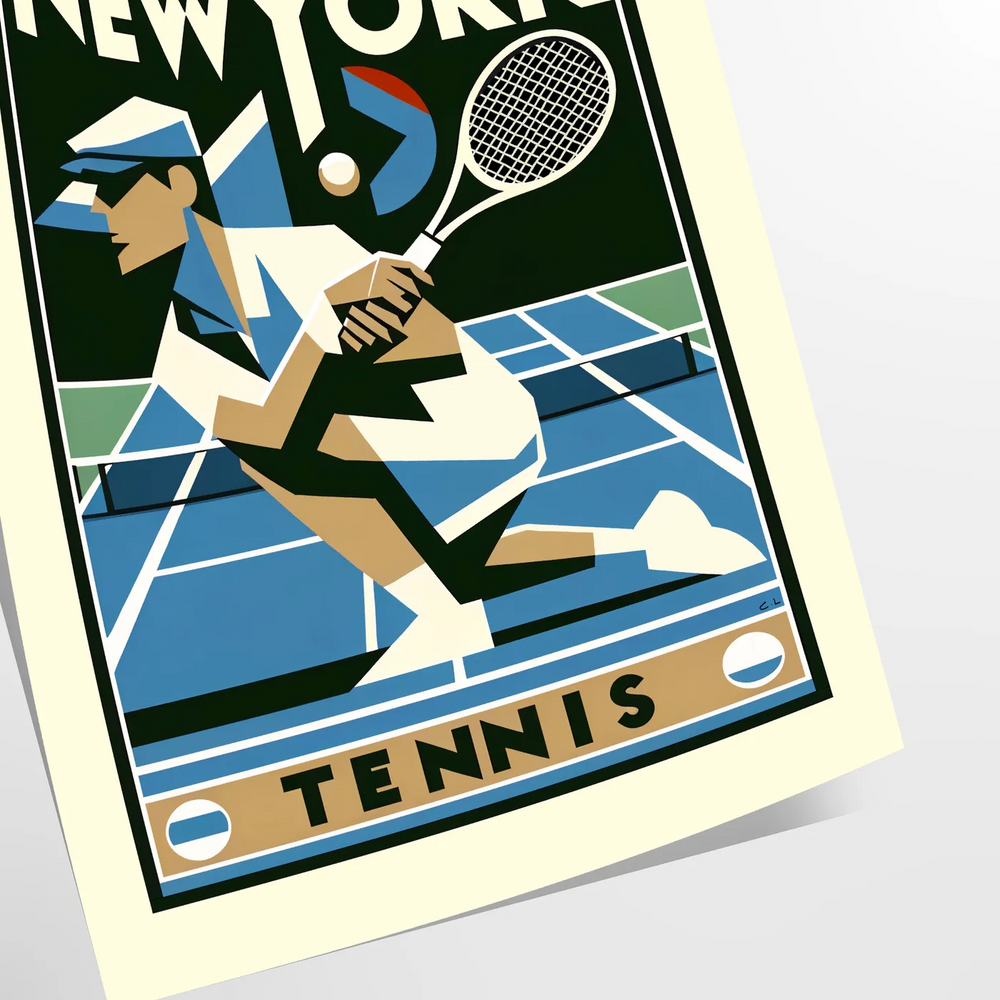 Retro illustration of tennis players at the US Open in New York