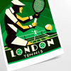 Art Deco illustration featuring tennis players at Wimbledon, with green and cream tones - as a rolled, unframed print