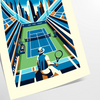 Dynamic tennis action set against a New York City skyline - as a rolled, unframed print