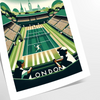 Retro illustration of Wimbledon tennis with green grass courts and players - as a rolled, unframed print