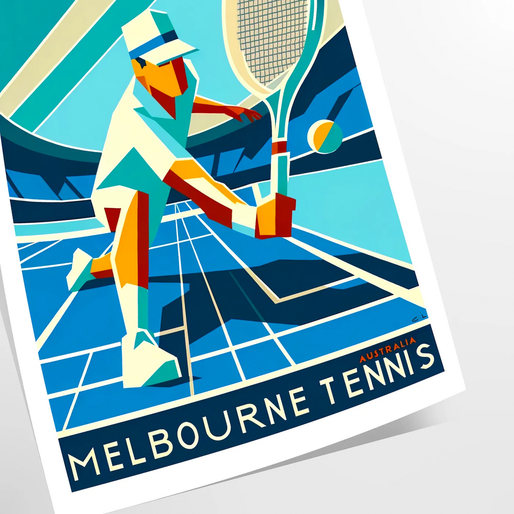 Vintage illustration of tennis players at the Australian Open in Melbourne