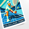 Vintage illustration of tennis players at the Australian Open in Melbourne - as a rolled, unframed print