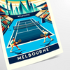 Retro illustration of tennis players at the Melbourne Australian Open - as a rolled, unframed print