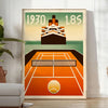 Art Deco poster featuring a tennis player aboard the Titanic - in a bright minimalist room with a plant and an armchair