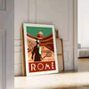 Illustration of tennis players in action at the Roma Tennis tournament - leaning on a herringbone floor against a white panelled wall