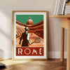 Illustration of tennis players in action at the Roma Tennis tournament - beside a round wooden side table with books