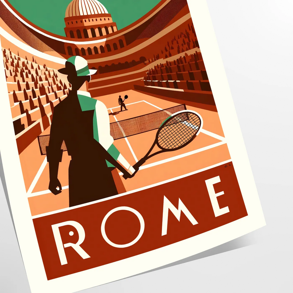 Illustration of tennis players in action at the Roma Tennis tournament