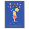 A colorful illustration of a Tequila Sunrise cocktail with orange and yellow hues. - in a black frame