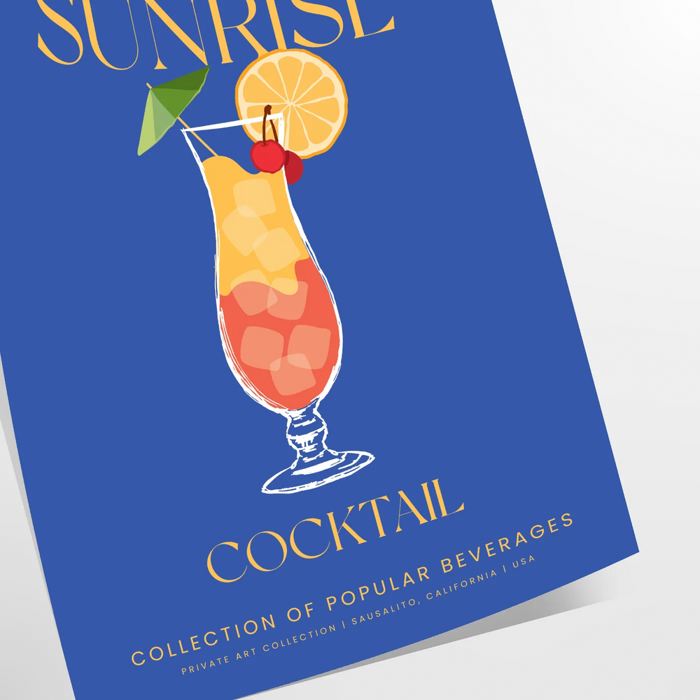 A colorful illustration of a Tequila Sunrise cocktail with orange and yellow hues.
