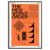 Abstract modern art with orange and black hues, titled 'The New World Order' - in a black frame
