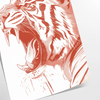 A fierce tiger prowling through a lush green jungle, with orange and red hues. - as a rolled, unframed print