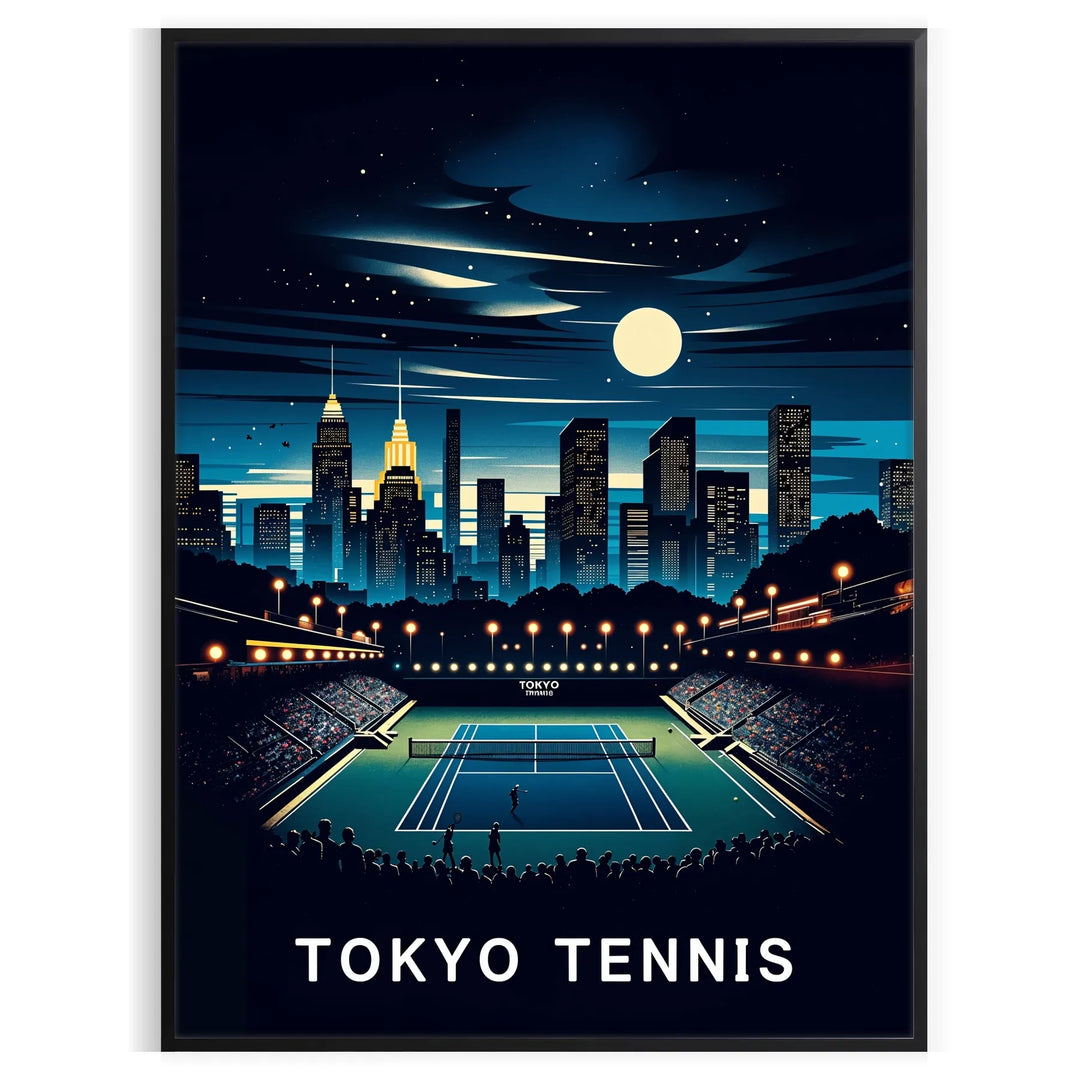 Art Deco style poster featuring tennis players in Tokyo
