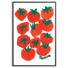 a colorful illustration of tomatoes on a blue background - in a black frame
