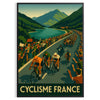 Tour de France cycling poster with minimalist gray and green illustration - in a black frame