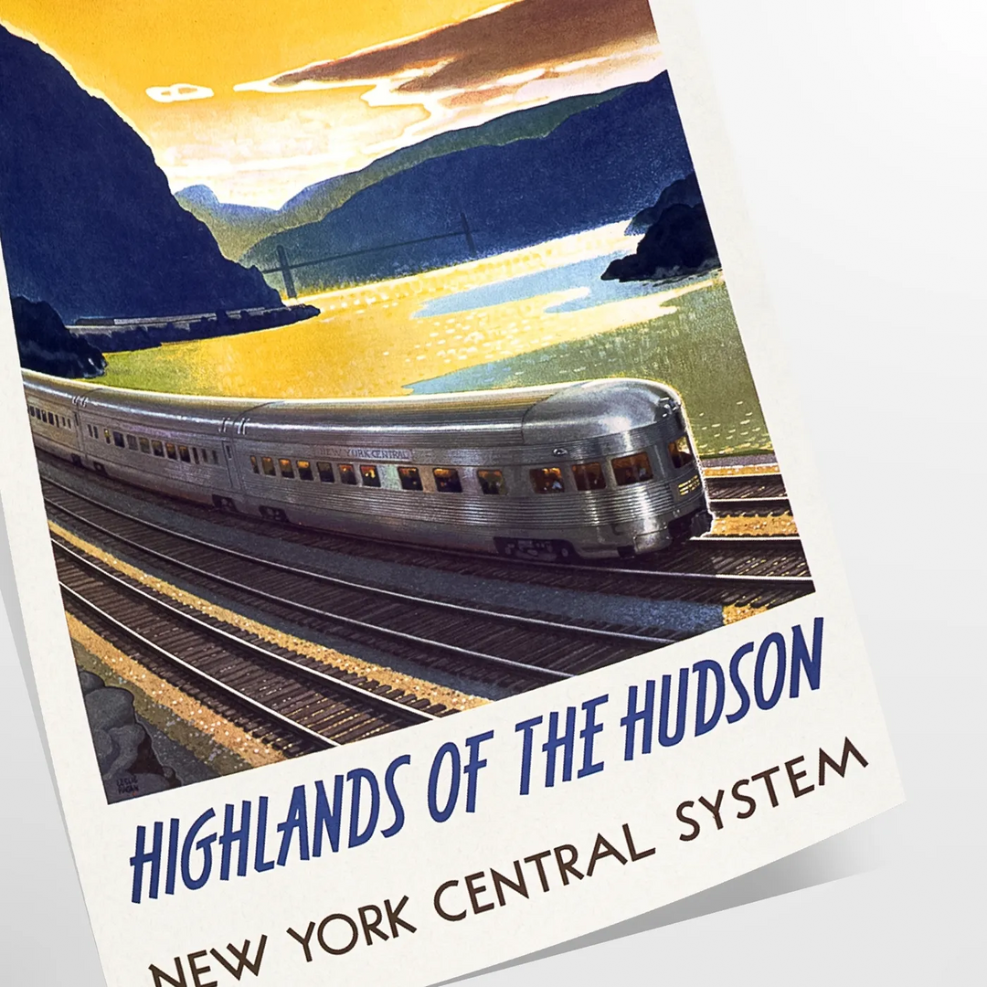 A vintage-style train travel poster featuring a gray and blue color palette - as a rolled, unframed print