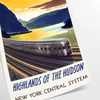 A vintage-style train travel poster featuring a gray and blue color palette - as a rolled, unframed print