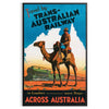 A vintage travel poster featuring a stylized landscape of Australia in black and blue tones - in a black frame