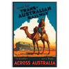 Retro travel poster featuring the Trans Australian Railway with green and blue tones - in a black frame