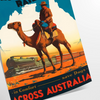 Retro travel poster featuring the Trans Australian Railway with green and blue tones - as a rolled, unframed print