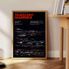 A humorous travel poster featuring a cartoonish traveler with a distressed expression, predominantly black and red colors. - beside a round wooden side table with books