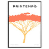 A stylized tree with various animal silhouettes in black and orange hues - in a black frame