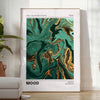 Abstract depiction of space with green and white tones - in a bright minimalist room with a plant and an armchair