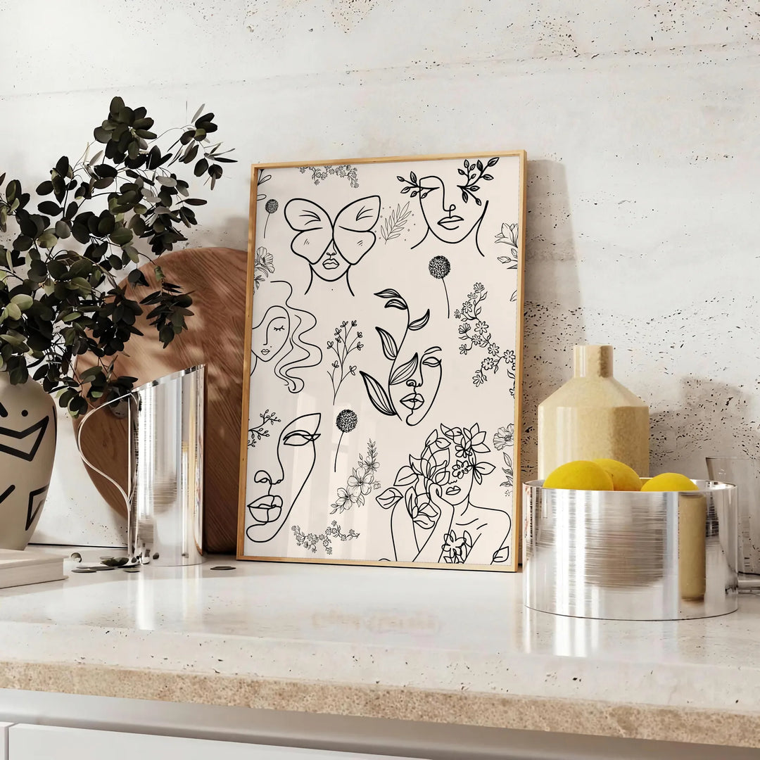 A modern poster featuring a sleek design in gray and black tones - styled on a counter with eucalyptus and a bowl of lemons