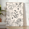 A modern poster featuring a sleek design in gray and black tones - in a bright minimalist room with a plant and an armchair