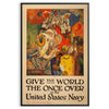 United States Navy travel poster featuring a ship in blue and red tones - in a black frame