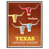 American Airlines travel poster featuring Texas with bold orange and yellow colors - in a black frame