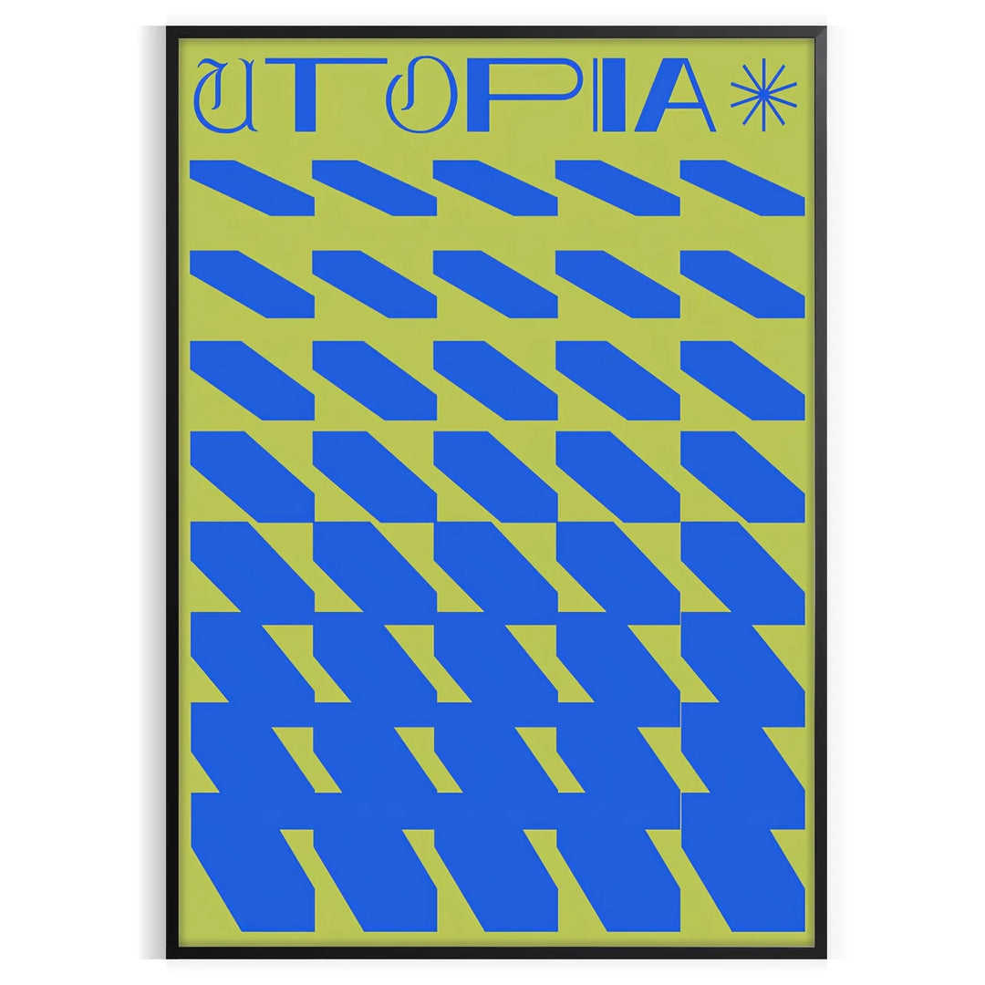 Abstract depiction of a serene utopia with green and blue tones