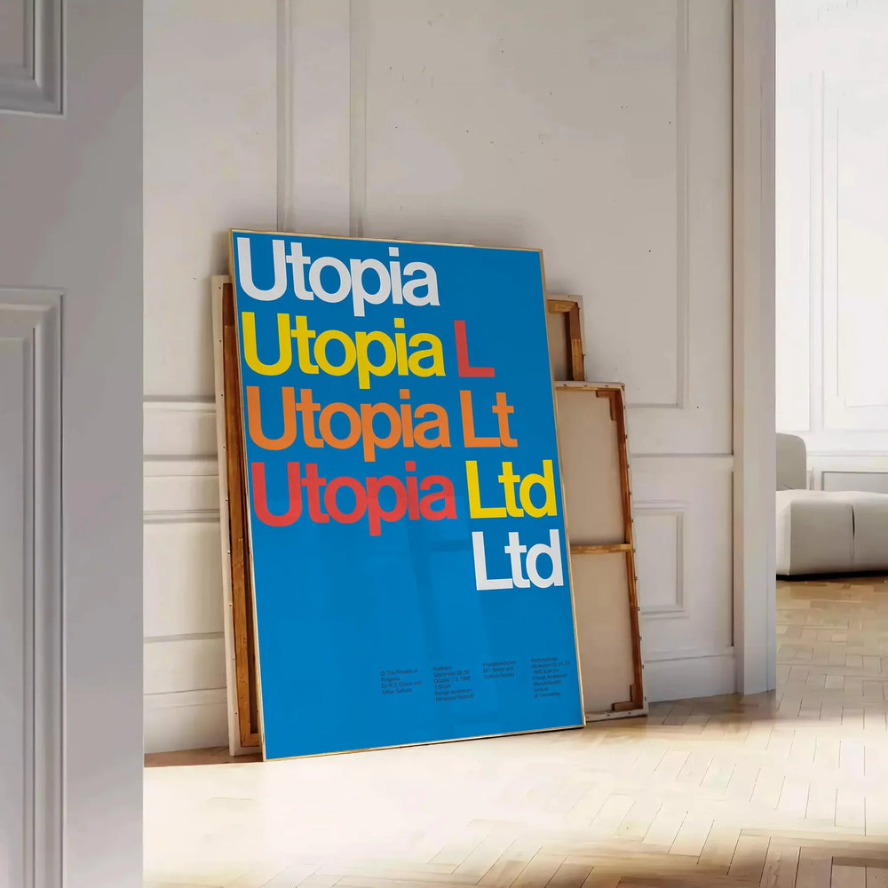 Abstract depiction of a utopian landscape with yellow and blue tones