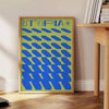 Abstract depiction of a serene utopia with green and blue tones - beside a round wooden side table with books