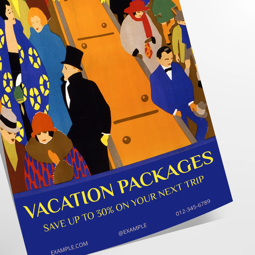 A travel poster featuring a serene landscape in green and blue hues - as a rolled, unframed print