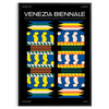 Póster de arte moderno con colores negros y amarillos audaces inspirado en la Bienal de Venecia - en un marco negro