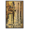 Stylized illustration of Venice canals with gondolas, in gray and black tones - in a black frame
