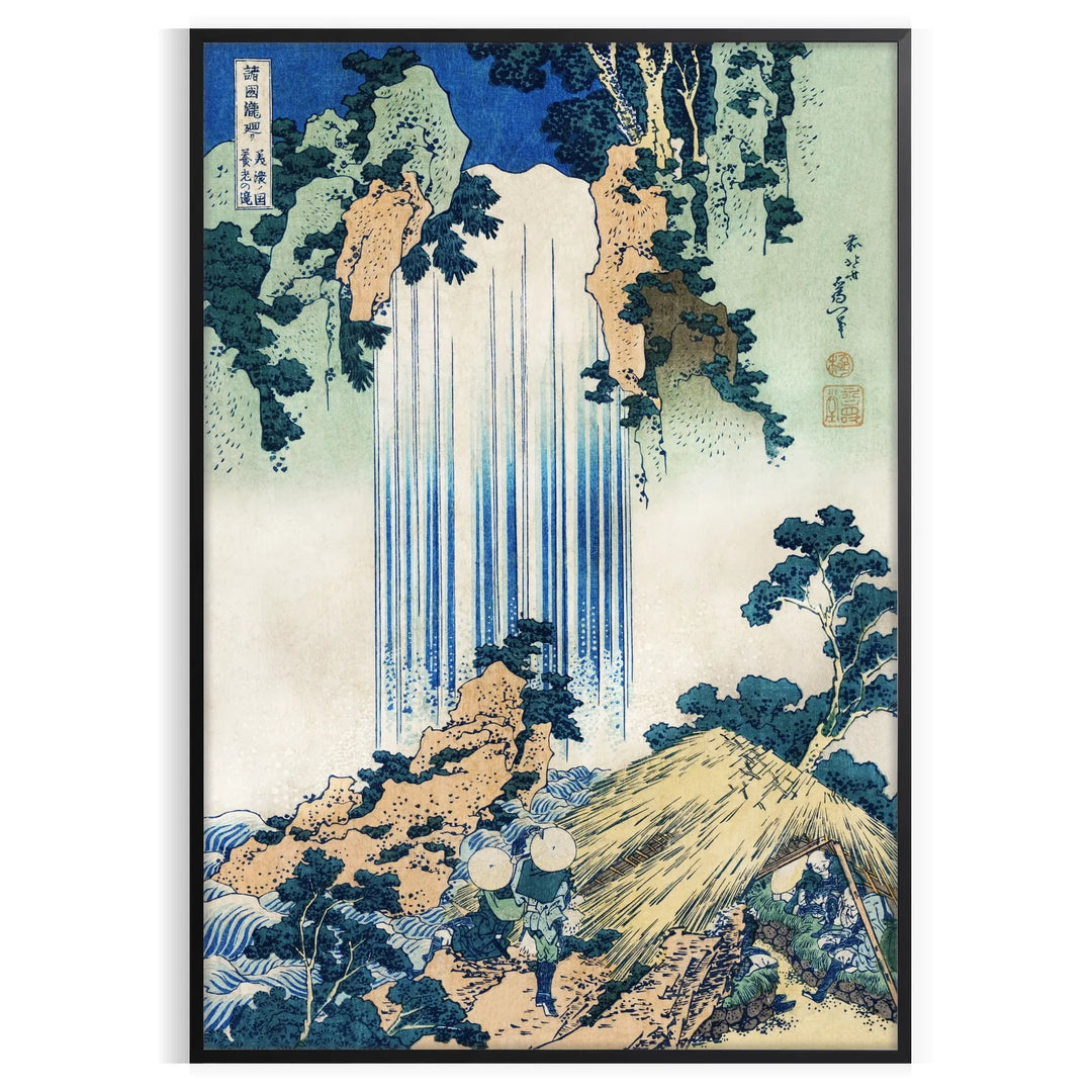 A vintage Japanese print featuring traditional motifs in blue and gray tones