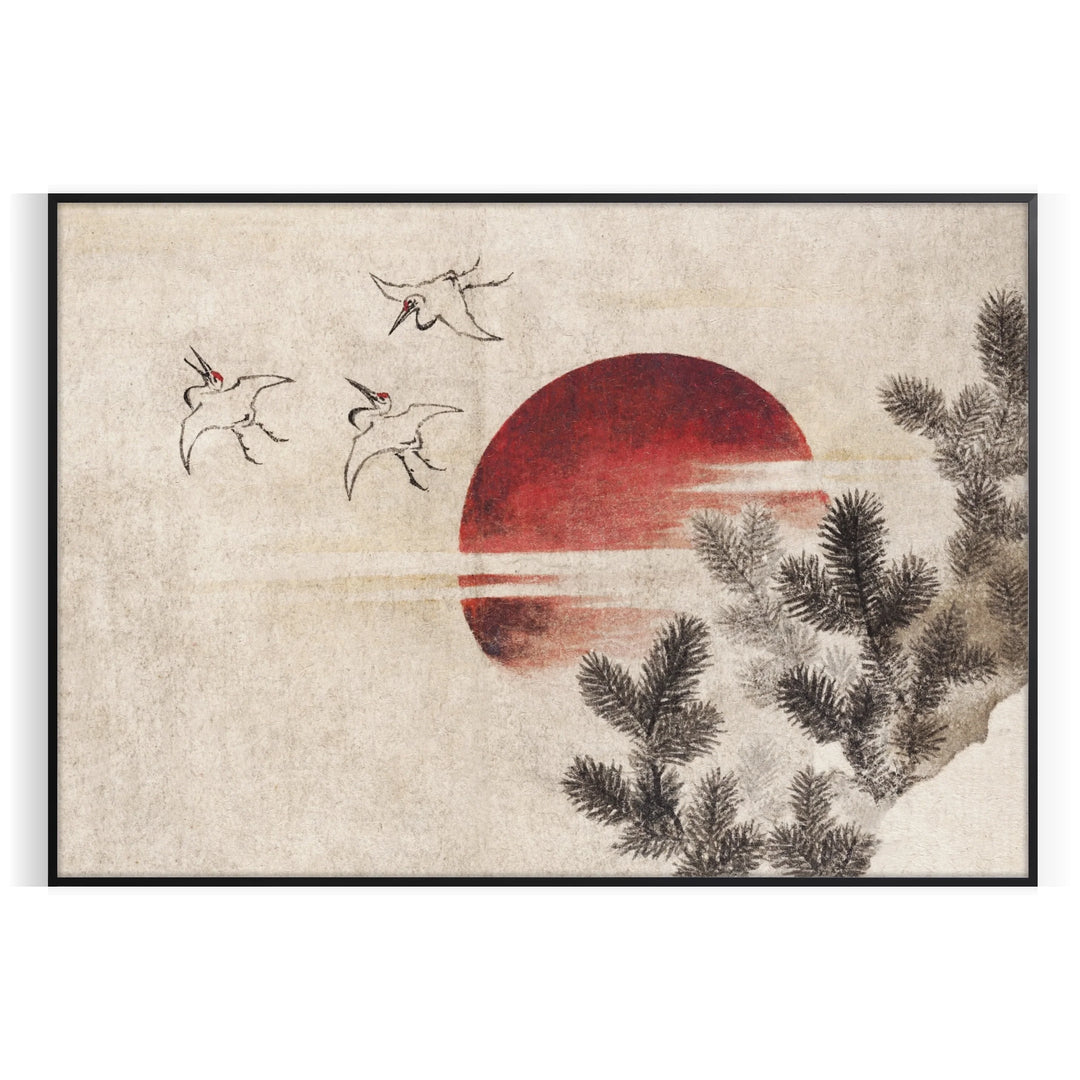 A vintage Japanese print featuring traditional motifs in rich brown and green tones
