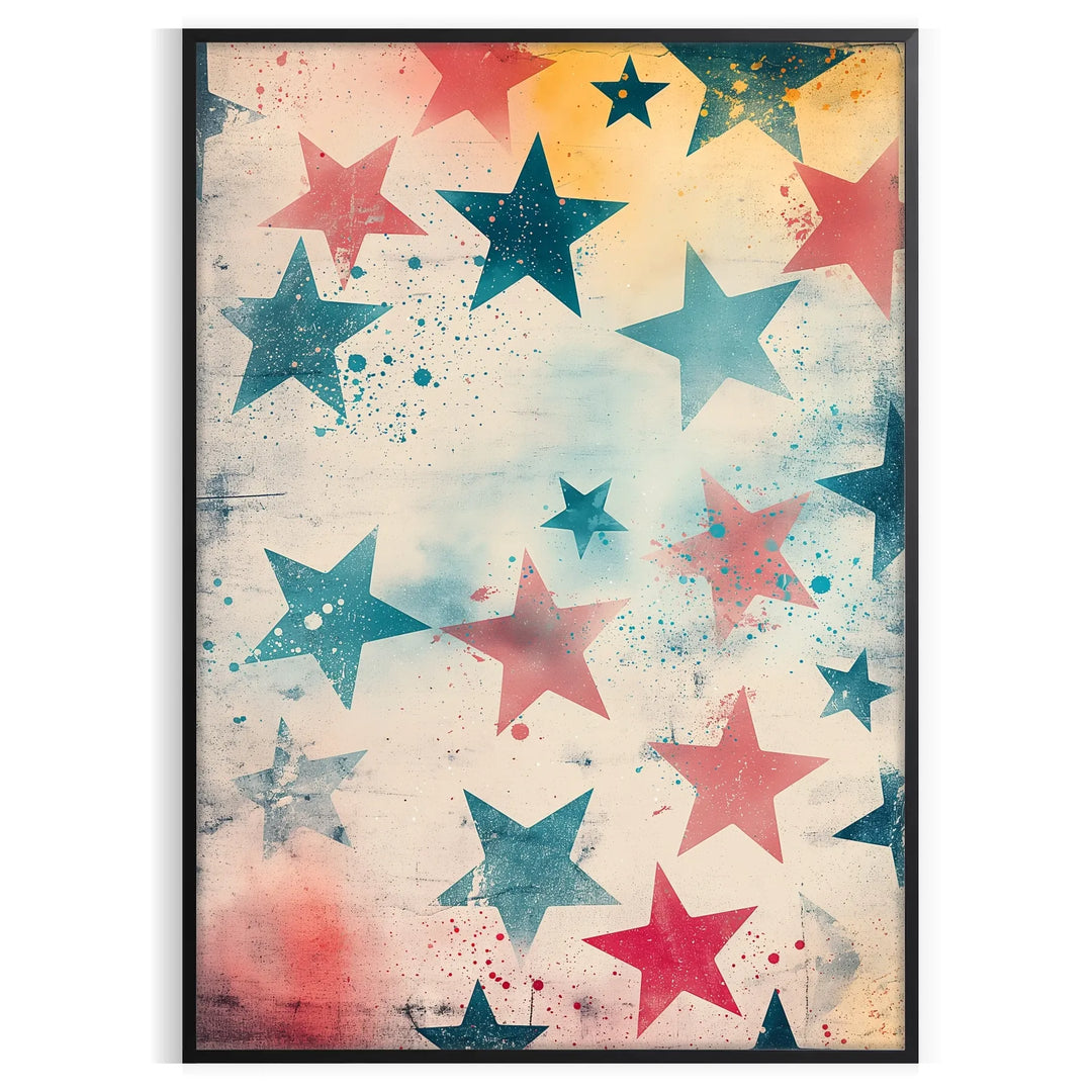 Vintage-style illustration of stars in orange and blue hues