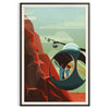 Abstract mountain landscape with black and orange hues - in a black frame