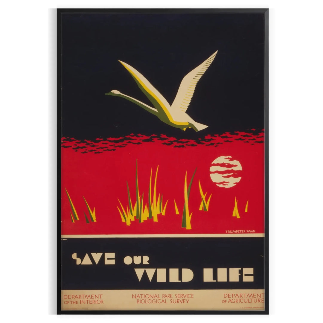 Vintage travel poster featuring bold black and orange colors