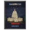 Vintage poster featuring American Airlines in Washington, with black and green tones - in a black frame