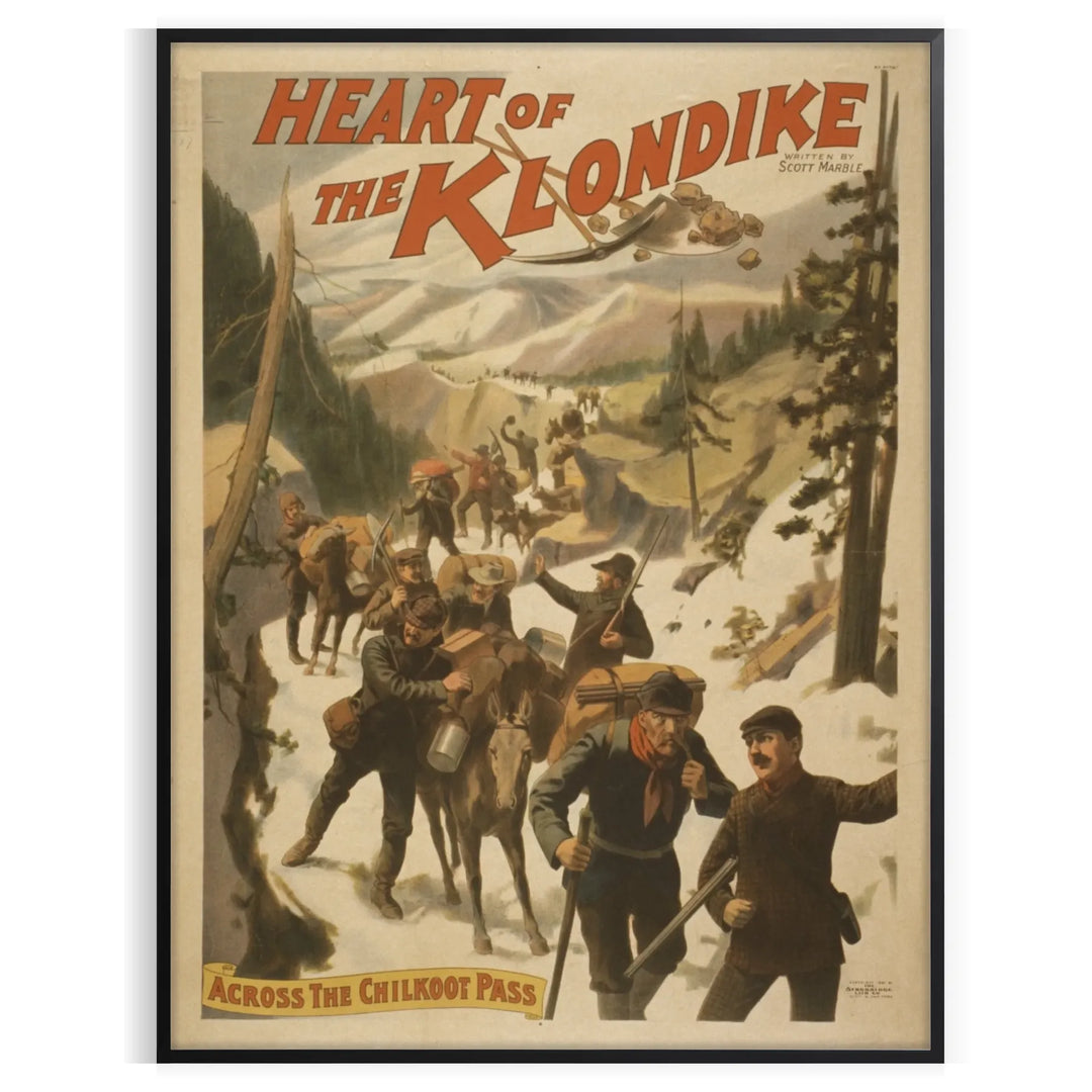 Vintage print featuring the Klondike region with earthy green and brown tones